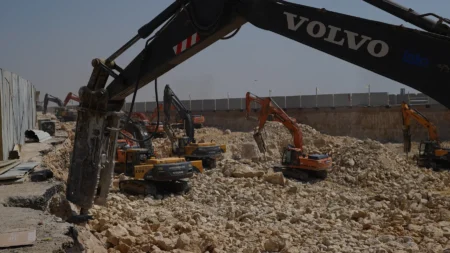 Wide view of the BeauRivage Plaza excavation from the site access road